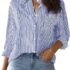 Modern Twist on Classic Blue and White Shirts with Khaki or Cream Wide-Leg Pants