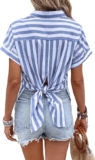 Modern Twist on Classic Blue and White Shirts with Khaki or Cream Wide-Leg Pants